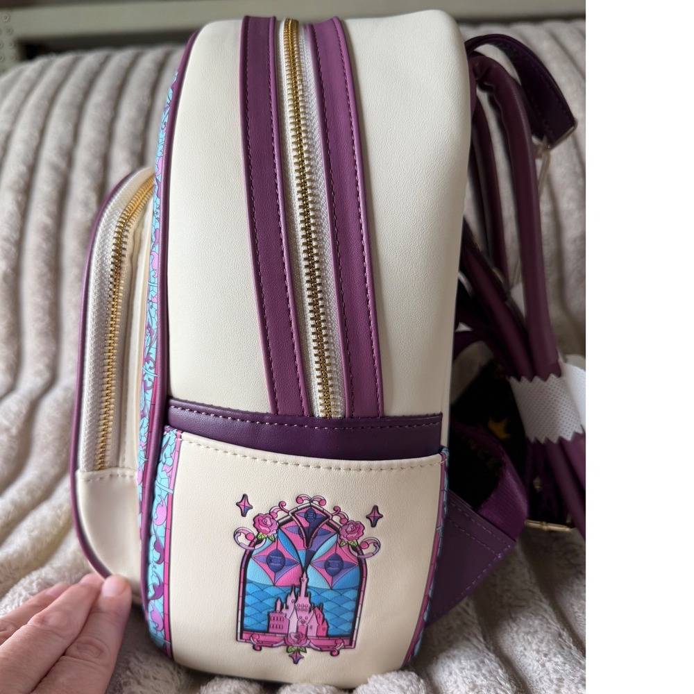Disney Loungefly Belle Stained Glass Mini Backpack Beauty and the Beast Cream - Picture 6 of 8